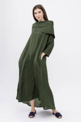 SHOPIKA Rochie maxi, A-line, din in, cu guler amplu, kaki Talie unica