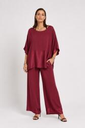 Shopika Compleu dama elegant din vascoza cu bluza oversize si pantaloni palazzo si insertii satinate bordo Talie unica