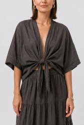 SHOPIKA Blazer tip kimono din bumbac fin cu inchidere prin innodare, maro Talie unica