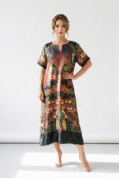 SHOPIKA Rochie midi din vascoza satinata cu imprimeu artistic, croi lejer, maro Talie unica