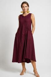 SHOPIKA Rochie midi, asimetrica, din in, cu croiala ampla A-line si detaliu drapat, visinie Talie unica