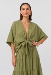 SHOPIKA Blazer tip kimono din bumbac fin cu inchidere prin innodare, verde olive Talie unica