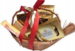 Ferrero Ajándékkosár kávé, Lindt édességek fonott kosárba csomagolva Basilur