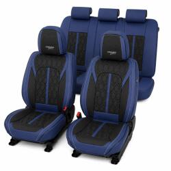 Carguard Huse auto premium 5 locuri Carguard Deluxe din piele ecologica perforata, albastru închis-negru (HSA022)