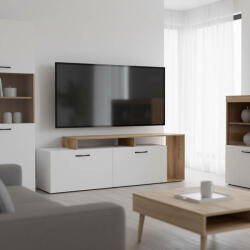 FDY Comoda TV Toblera, culoare alb-stejar, 170 x 40 x 53 cm