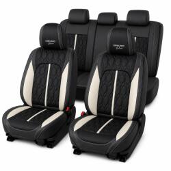 Carguard Huse auto premium 5 locuri Carguard Deluxe din piele ecologica perforata negru-alb (HSA023)