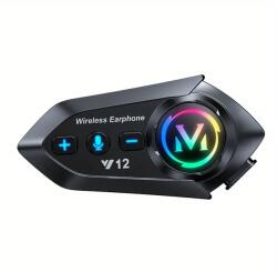 FIXATO Sistem de Comunicare Moto Bluetooth, Intercom Casca Moto/Scuter, Afișaj LED RGB, Anulare Zgomot, Răspuns Automat, Navigație Vocală, Muzică, Impermeabil IPX6, Încărcare USB, FIXATO, Negru (intercom-001