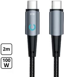 Cellect Szövet adatkábel Type-C to Type-C 2m, 100W, Fekete (MDCU-TYPEC2-100WS-BK)