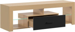 HomCom Comodă TV 140 cm, mobilier pentru televizor până la 165, 1 cm cu rafturi din sticlă reglabile, sertar și compartimente deschise, stejar | Aosom Romania (83B-788V90ND)