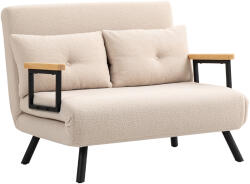 HOMCOM Canapea extensibilă canapea 2 locuri canapea din catifea, funcție de dormit, incl. 2 perne, aspect catifea, Natural + Bej + Negru | Aosom Romania (839-835V01BG) Canapea