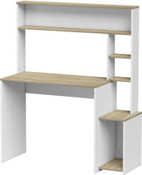 HomCom Birou pentru calculator, 114 x 45 x 138 cm, birou cu depozitare, rafturi deschise și suport unitate centrală, alb și lemn natural | Aosom Romania (920-081V00WT)