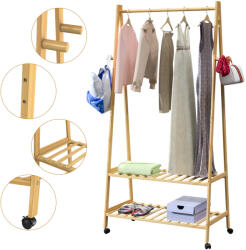 Casaria® Nordik ruhatartó állvány kerekekkel - bambusz (107937)