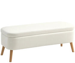 HOMCOM Tárolópad, pad 65 literes tárolóhellyel, kaucsukfa, 120 x 42 x 45 cm, krémfehér (838-574V00CW)
