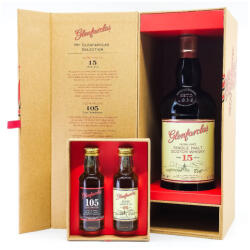 Glenfarclas 15 éves whisky ajándékcsomag DRS 46, 7 % (0, 7L+2*0, 05L - 46, 60, 43 %) - goodspirit