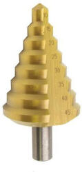 Strend Pro Lépcsős fémfúró, Strend Pro SD421, átmérő: 10-45 mm, HSS 4241 gyorsacél, titán-nitrid bevonat (TiN), egyenes, fémhez (TC4200863)