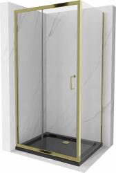 Mexen Apia 120 x 90 cm-es tolóajtós zuhanykabin, átlátszó, arany + Flat zuhanytálca, fekete - 840-120-090-50-00-4070G