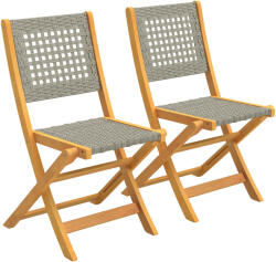Outsunny 2 db-os PE Rattan kerti szék szett, összecsukható kültéri székek, akácfa váz, erkélyre vagy teraszra, akár 160 kg-os teherbírás, szürke