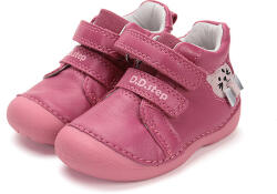D. D. STEP pantofi de fată cu velcro pentru primii pași, fără căptușeală pisicuta roz (148C72)