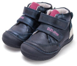D. D. STEP pantofi pentru fete cu călcâi cu model, fără căptușeală, cu închidere velcro colț albastru închis cu ursuleți de pluș (148C86)