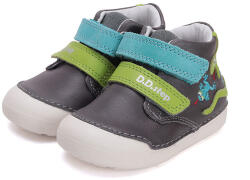 D. D. STEP pantofi de băiat cu curele velcro fără căptușeală gri/albastru/verde (144FA9)