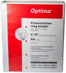Optima - Clasic & Premium Caiet mecanic A4, cu buzunar, plastifiat PP, 4 inele - D40 mm, cotor 65mm, Optima - alb (OP-500981101)
