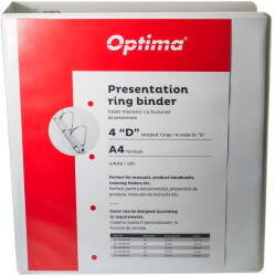 Optima - Clasic & Premium Caiet mecanic A4, cu buzunar, plastifiat PP, 4 inele - D65 mm, cotor 90mm, Optima - alb (OP-500982701)