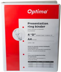 Optima - Clasic & Premium Caiet mecanic A4, cu buzunar, plastifiat PP, 4 inele - D16 mm, cotor 25mm, Optima - alb (OP-500980701)
