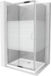 Mexen Apia 100 x 90 cm-es, eltolható zuhanykabin fehér csíkokkal, króm + Flat tálca - 840-100-090-01-20-4010