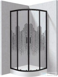 Deante FUNKIA EVO íves tolóajtós zuhanykabin zuhanytálcával 80x80 cm, város minta, nero profil KYPZND88P (KYPZND88P)