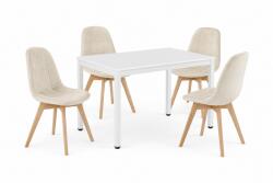 Klubfotel Étkezőasztal szett: Tessa 120x60 fehér/fehér lábakkal + 4 db BORA szék ivory bársony bézs/natúr lábbal