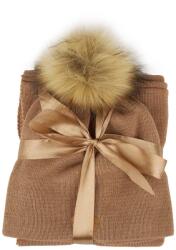 Vlnka Set de lână de damă, fular de gât și căciulă cu pompon maro mărimi îmbrăcăminte set (3-00001-1)