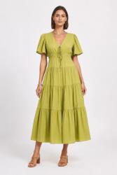 SHOPIKA Rochie lunga din batist de bumbac cu volane si decolteu in V, verde olive Talie unica