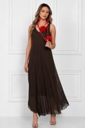 SHOPIKA Rochie lunga din matase cu croi fluid si bretele fine, eleganta, maro inchis Talie unica