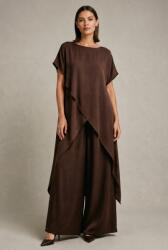 Shopika Compleu dama elegant din vascoza cu tunica asimetrica si pantaloni palazzo, maro Talie unica