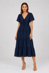 SHOPIKA Rochie lunga din batist de bumbac cu volane si decolteu in V, bleumarin Talie unica
