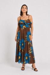 SHOPIKA Rochie lunga din bumbac subtire cu volan pe piept siimprimeu floral, maro Talie unica