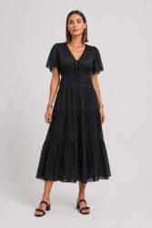 SHOPIKA Rochie lunga din batist de bumbac cu volane si decolteu in V, neagra Talie unica