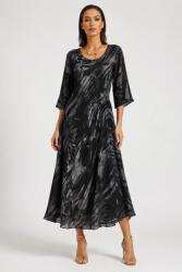 SHOPIKA Rochie lunga din in cu imprimeu artistic si fronseu lateral, neagra Talie unica