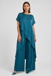 Shopika Compleu dama elegant din vascoza cu tunica asimetrica si pantaloni palazzo, turcoaz inchis Talie unica