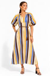 SHOPIKA Rochie midi din vascoza cu imprimeu in dungi si maneci bufante mustar verde Talie unica