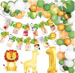  Dekoráció 1 Születésnap Lufik Girlanda Jungle Wild Safari Banner 12 Hónap