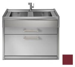 Steel Cucine Masca Cu Chiuveta Bucatarie Steel Genesi G12c-l2, 2 Cuve, 2 Sertare, Inox / Bordeaux Chiuveta