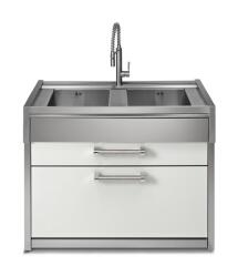 Steel Cucine Masca Cu Chiuveta Bucatarie Steel Genesi G12c-l2, 2 Cuve, 2 Sertare, Inox / Alb Chiuveta