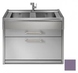 Steel Cucine Masca Cu Chiuveta Bucatarie Steel Genesi G12c-l2, 2 Cuve, 2 Sertare, Inox / Ametista Chiuveta