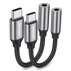 Techsuit Adaptor Audio USB-C - 3.5mm Techsuit AC12 FuseXound, Gri, Set 2 bucati