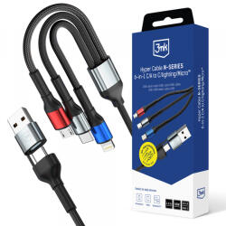 3mk Protection Cablu Incarcare USB-A / USB-C - Lightning / microUSB / USB-C 3MK Hyper N, 18W, 1.2m, Negru - gsmboutique