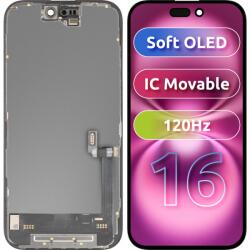 MP Display cu Touchscreen MP compatibil cu Apple iPhone 16, cu Rama, Versiune Soft OLED FHD 120Hz IC Movable, Negru - gsmboutique