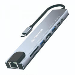 Techsuit Hub USB-C Techsuit H2 NetBridge, 8in1, Gri - gsmboutique