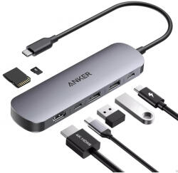 Anker Hub USB-C Anker, 2 x USB-A 3.0 - 2 x USB-C - 1 x HDMI - 1 x SD - 1 x microSD, Gri A83D2HA1 (A83D2HA1)