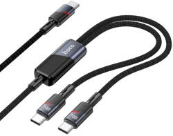 hoco. Cablu Date si Incarcare USB-C - 2 x USB-C HOCO U139 2in1, 100W, 1.2m, Negru - gsmboutique